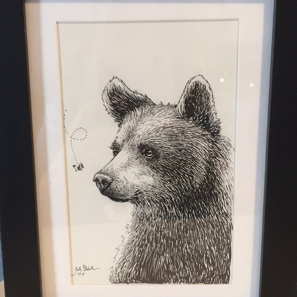 Signed Bear And Bee Pencil Art - Picture 2 of 6
